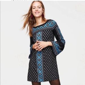 Loft Dress. Size Medium. BoHo Snowflake Pattern. Bell Sleeve.